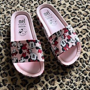 Mel by Melissa Pink Minnie Mouse Slide Sandals with Red Accents